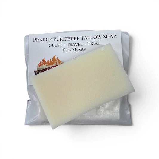 Grass fed beef tallow soap bar for travel, handmade natural guest soap on white background