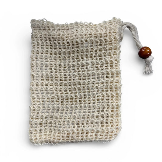 Natural mesh soap saver bag with drawstring and wooden bead for handmade soap