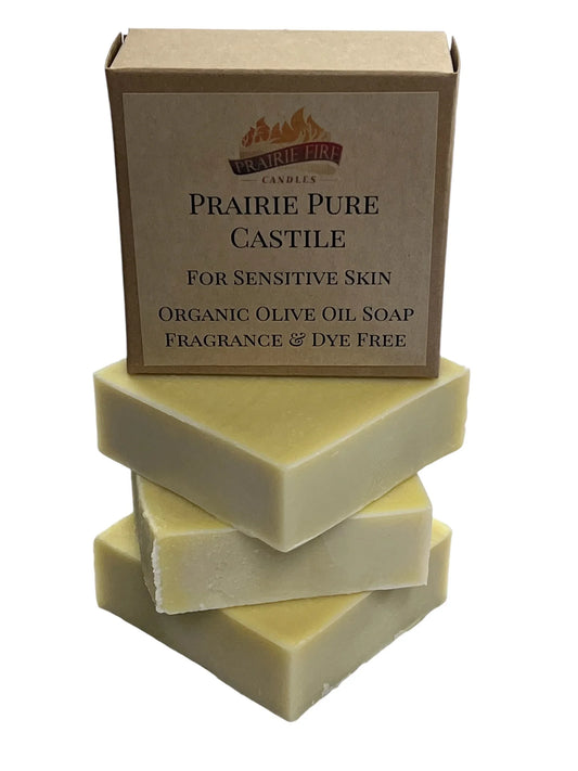 Organic olive oil Castile soap bars stacked, boxed for sensitive skin, fragrance free