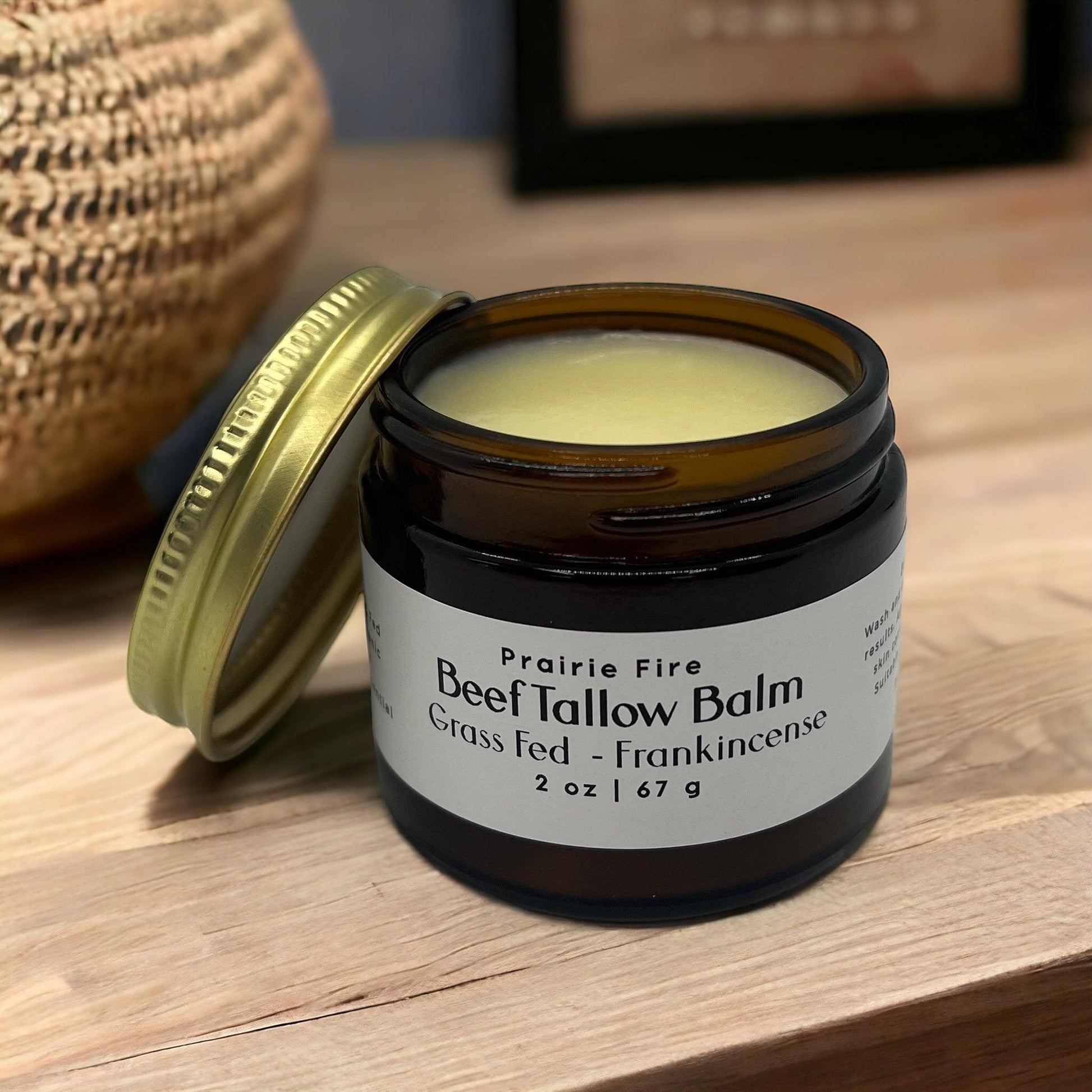 Beef Tallow Balm - 2 oz - Organic Grass Fed and Finished Tallow- Moisturizing Skin Care - Prairie Fire Tallow, Candles, and Lavender