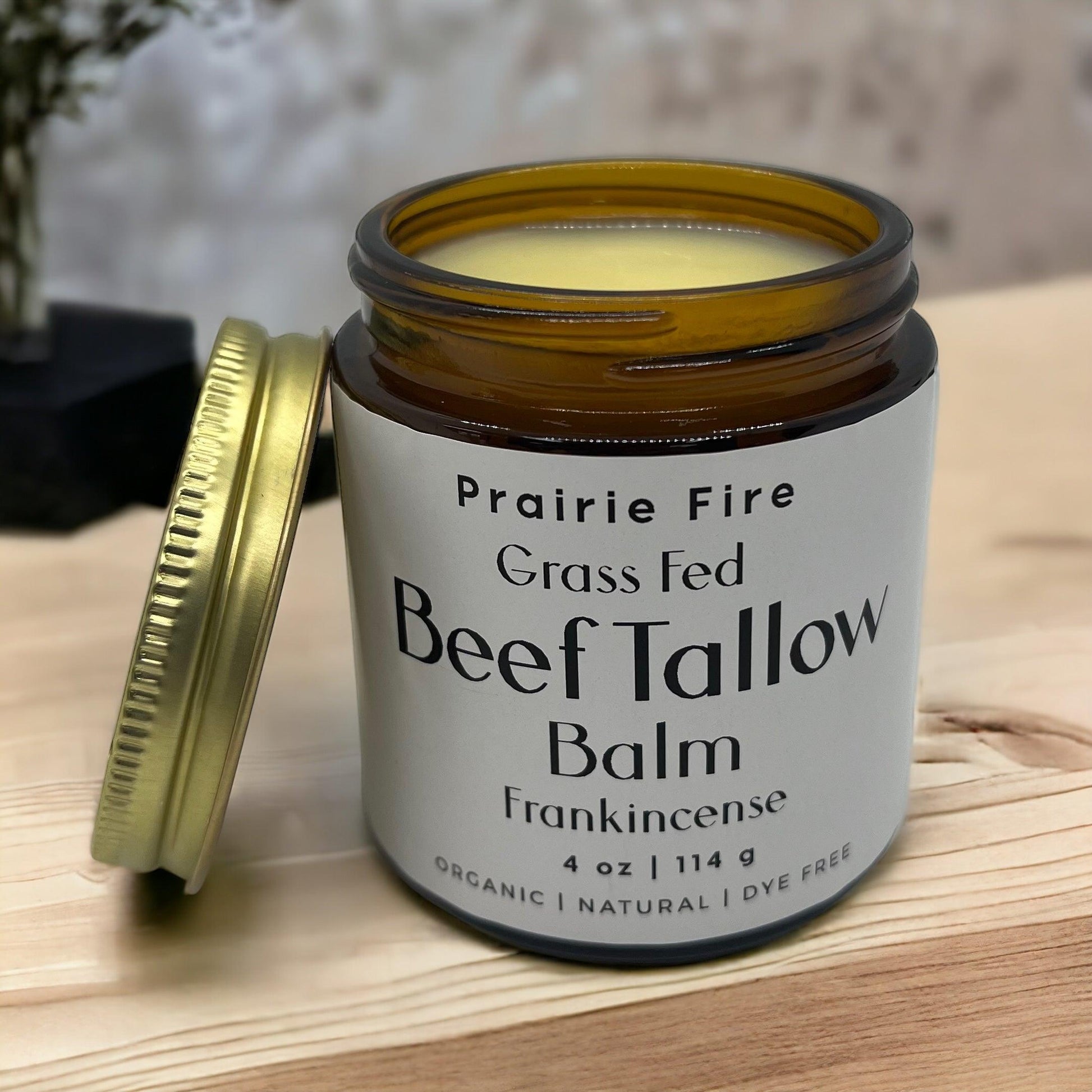 Beef Tallow Balm - 4 oz - Organic Grass Fed and Finished Tallow - Moisturizing Skin Care - Prairie Fire Tallow, Candles, and Lavender