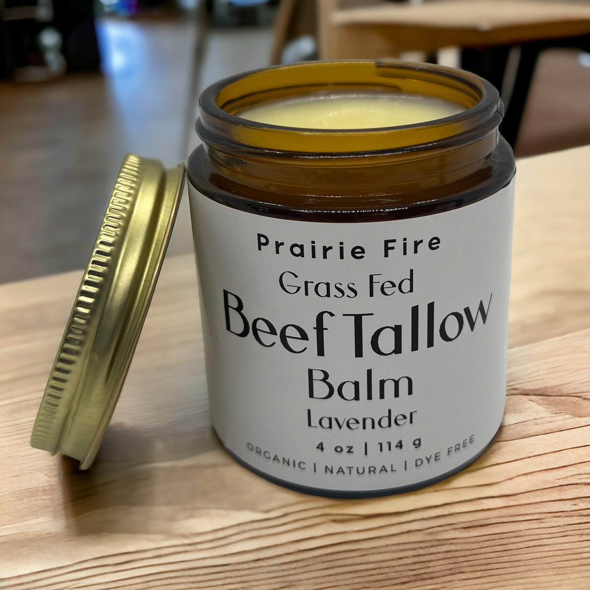 Beef Tallow Balm - 4 oz - Organic Grass Fed and Finished Tallow - Moisturizing Skin Care - Prairie Fire Tallow, Candles, and Lavender