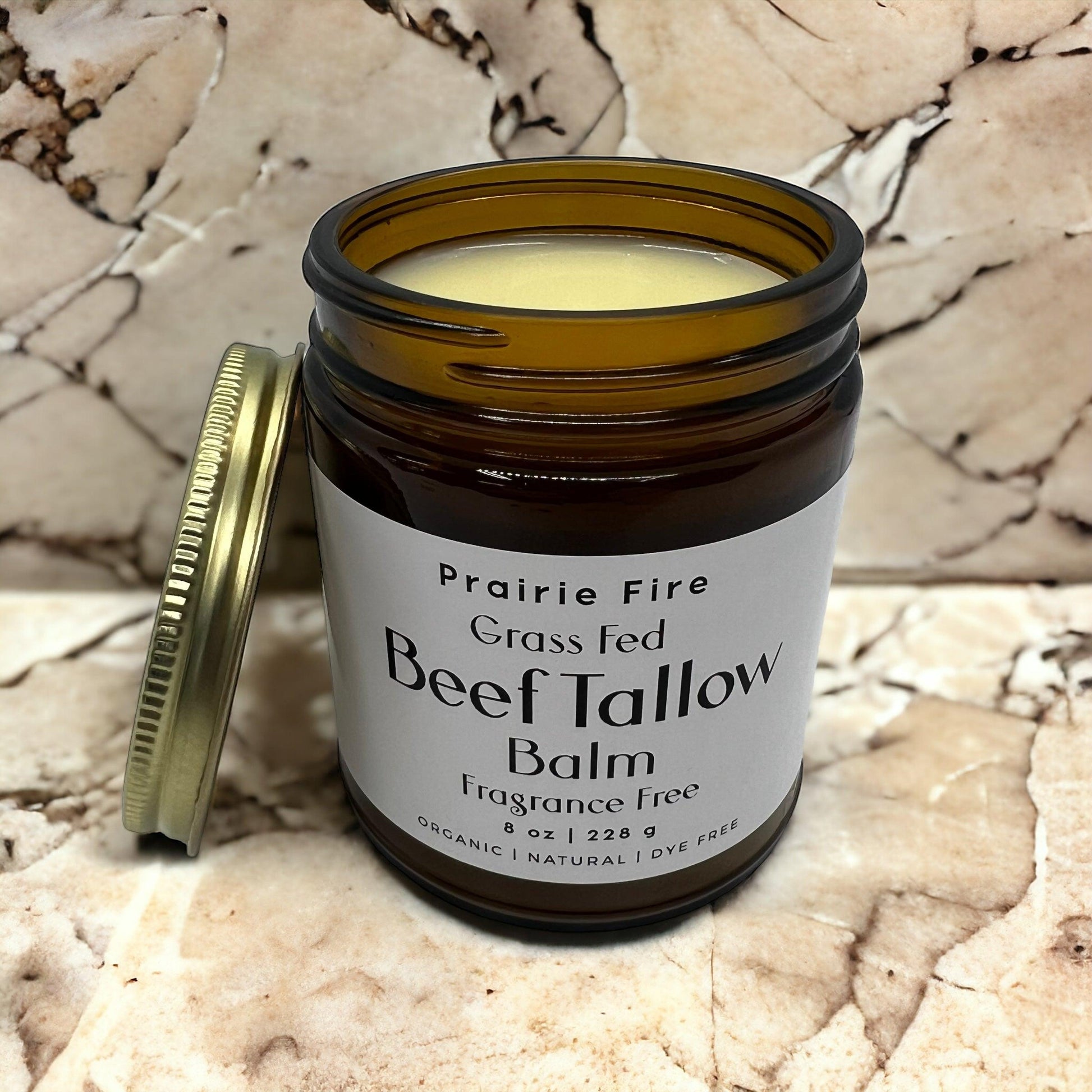 Beef Tallow Balm - 8 oz - Organic Grass Fed and Finished - Moisturizing Skin Care - Prairie Fire Tallow, Candles, and Lavender