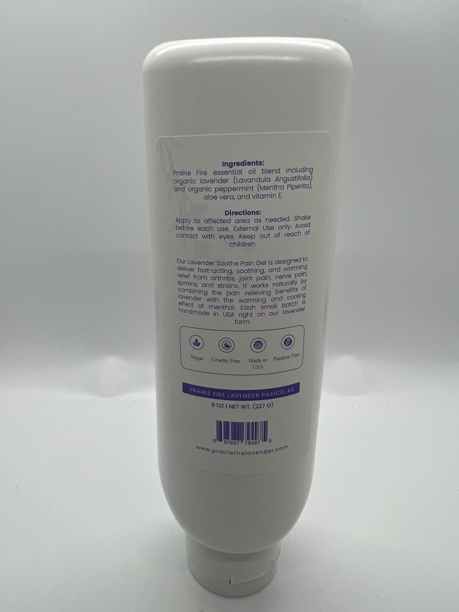 Lavender & Menthol Soothe Pain Gel - 8 oz. (Prairie Fire Lavender Farm Richter's) - Prairie Fire Tallow, Candles, and Lavender
