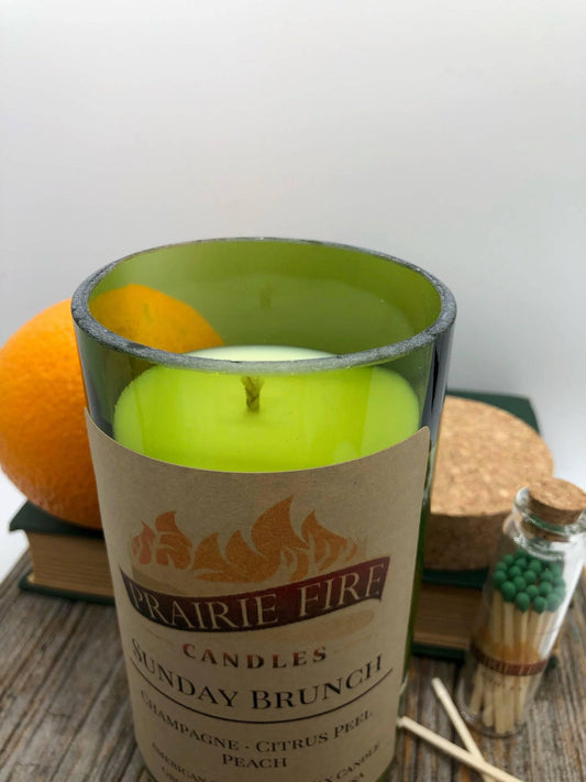 Sunday Brunch Soy Wax Candle | Repurposed Wine Bottle Candle Natural Cork | Handmade in USA Candle | Eco-Friendly Candle | Non-Toxic Soy Candle - Prairie Fire Candles