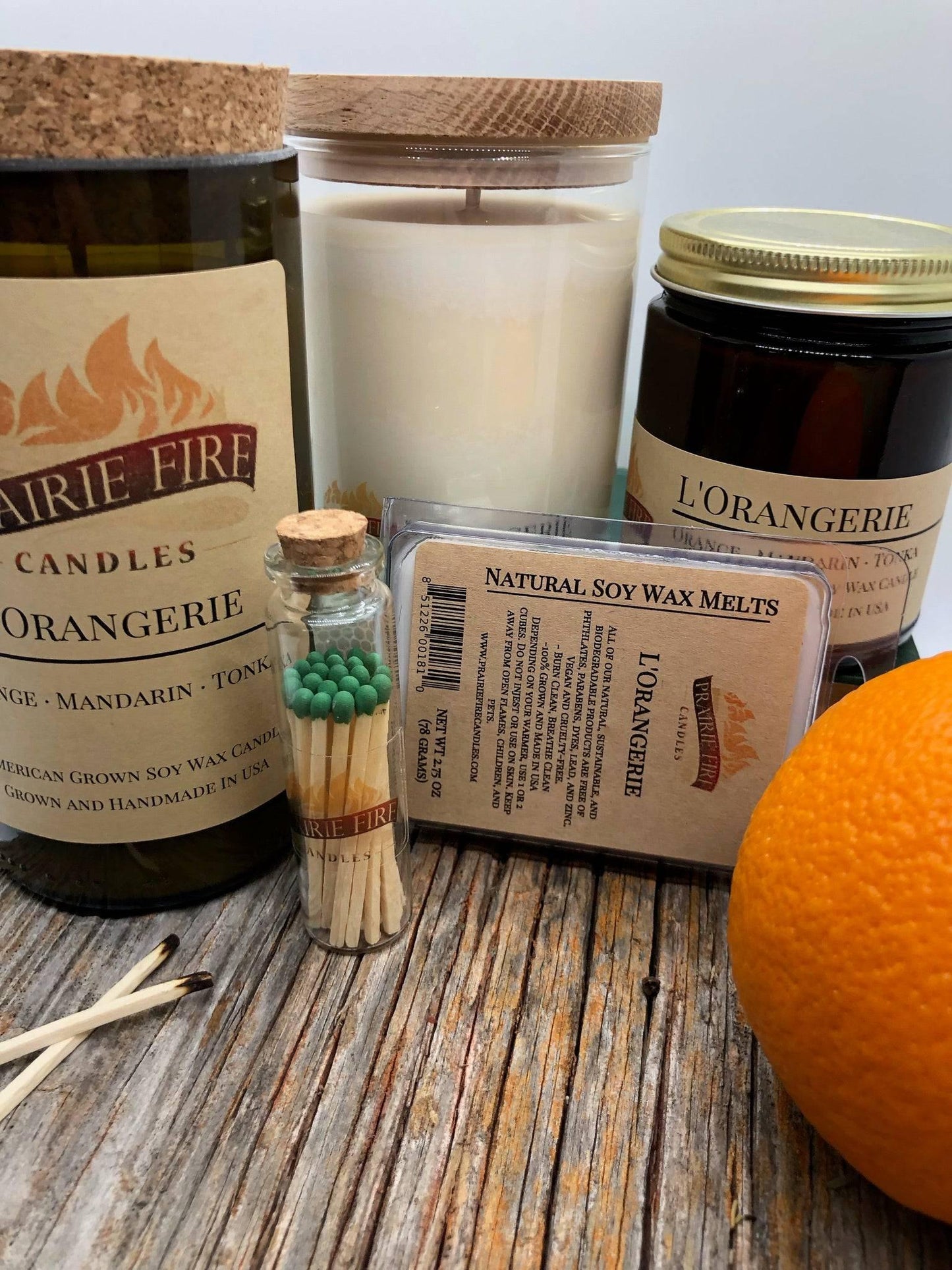L'Orangerie Soy Wax Candle | Repurposed Wine Bottle Candle Natural Cork | Handmade in USA Candle | Eco-Friendly Candle | Non-Toxic Soy Candle - Prairie Fire Candles