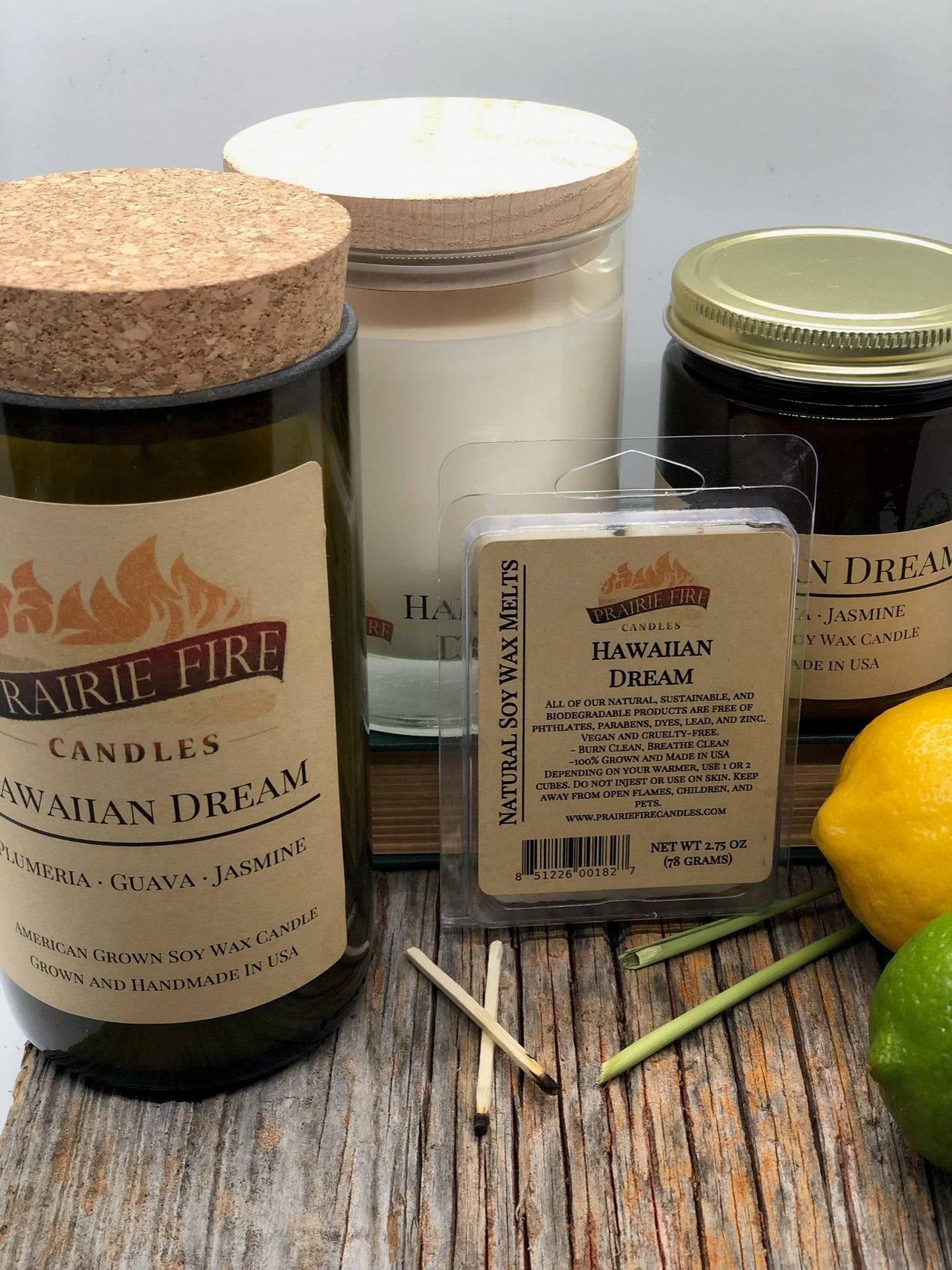Hawaiian Dream Soy Wax Candle | Repurposed Wine Bottle Candle Natural Cork | Handmade in USA Candle | Eco-Friendly Candle | Non-Toxic Soy Candle - Prairie Fire Candles