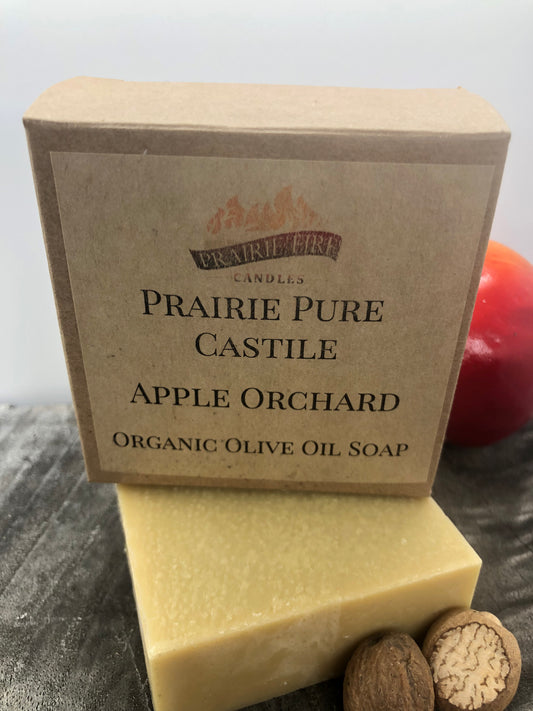 Apple Orchard Real Castile Organic Olive Oil Soap for Sensitive Skin - Dye Free - 100% Certified Organic Extra Virgin Olive Oil - Prairie Fire Candles