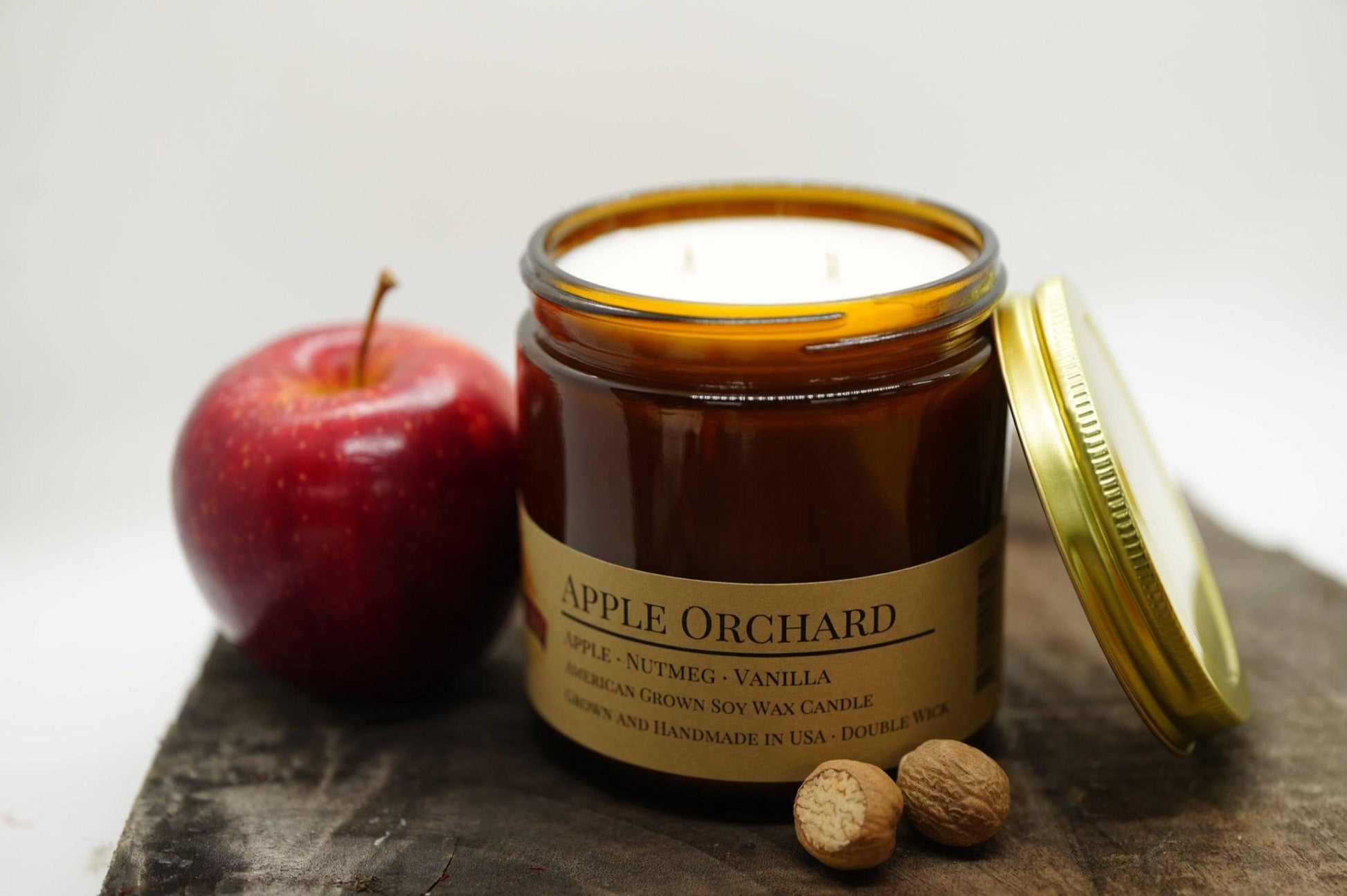 Apple Orchard Soy Wax Candle | 16 oz Double Wick Amber Apothecary Jar Candle - Prairie Fire Candles