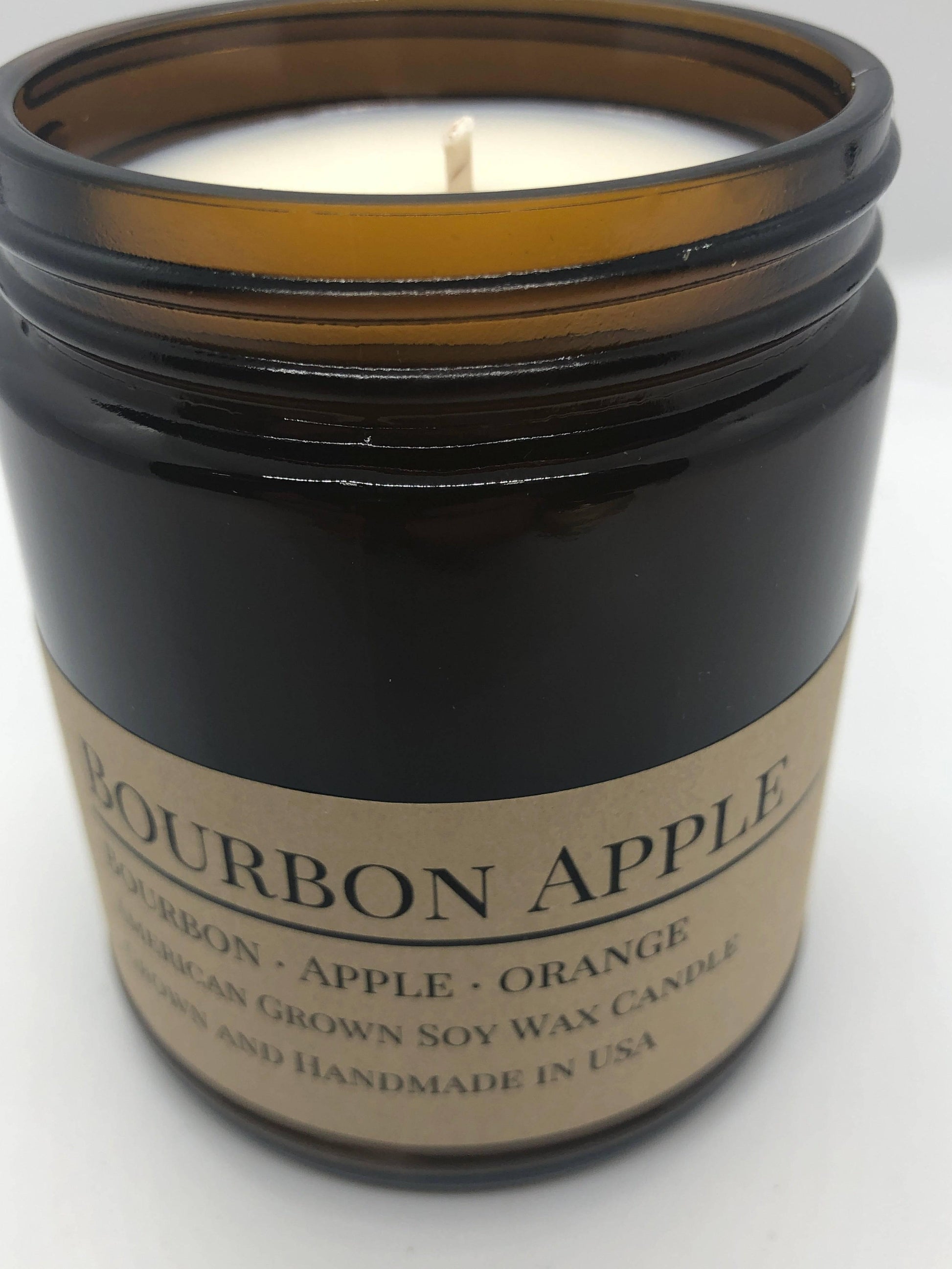 Bourbon Apple Soy Wax Candle | 9 oz Amber Apothecary Jar - Prairie Fire Candles