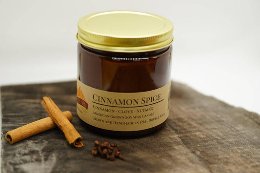 Cinnamon Spice Soy Wax Candle | 16 oz Double Wick Amber Apothecary Jar - Prairie Fire Candles