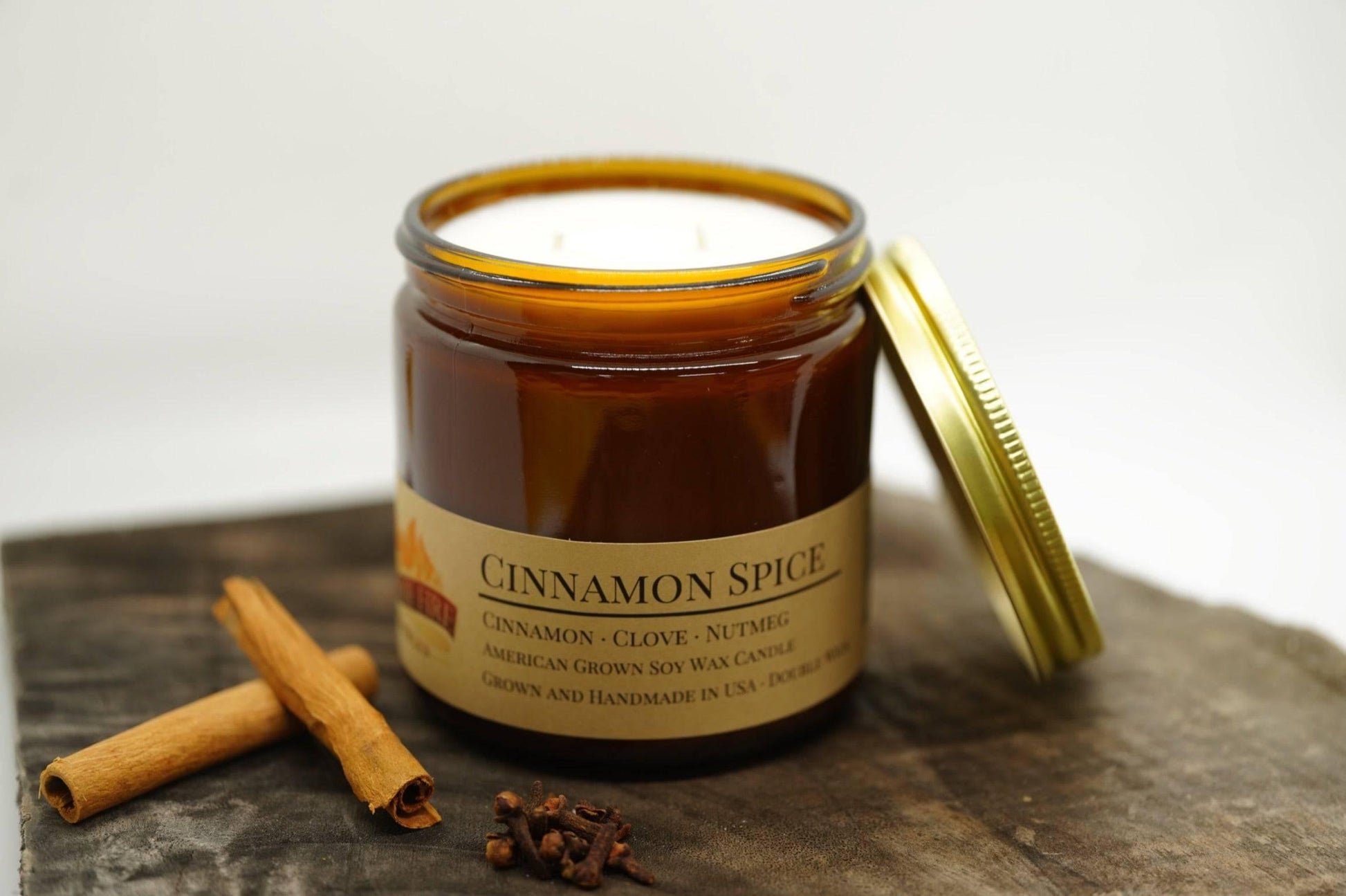 Cinnamon Spice Soy Wax Candle | 16 oz Double Wick Amber Apothecary Jar - Prairie Fire Candles