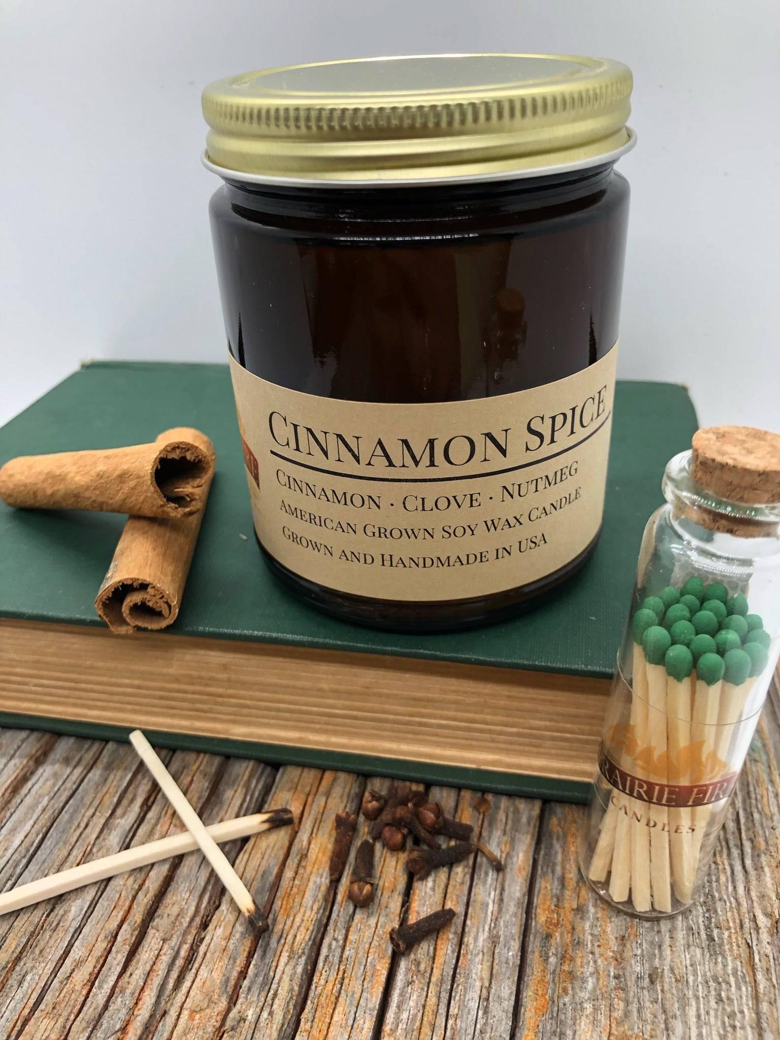 Cinnamon Spice Soy Wax Candle | 9 oz Amber Apothecary Jar - Prairie Fire Candles