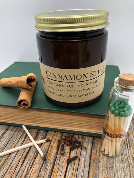 Cinnamon Spice Soy Wax Candle | 9 oz Amber Apothecary Jar - Prairie Fire Candles