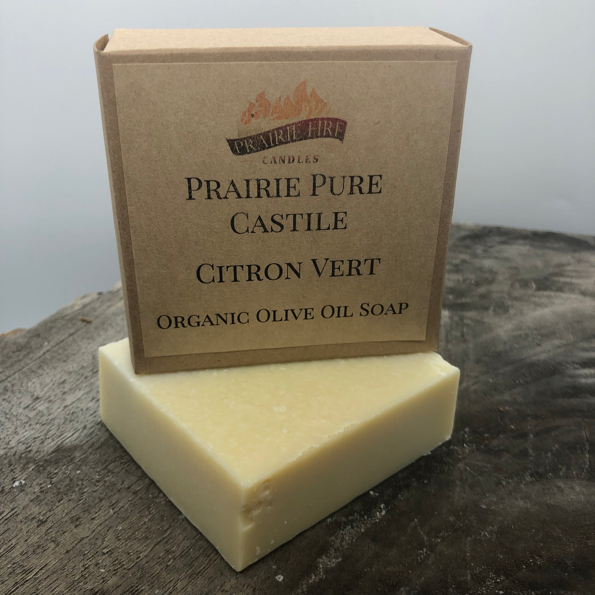 Citron Vert Real Castile Organic Olive Oil Soap for Sensitive Skin - Dye Free - 100% Certified Organic Extra Virgin Olive Oil - Prairie Fire Candles