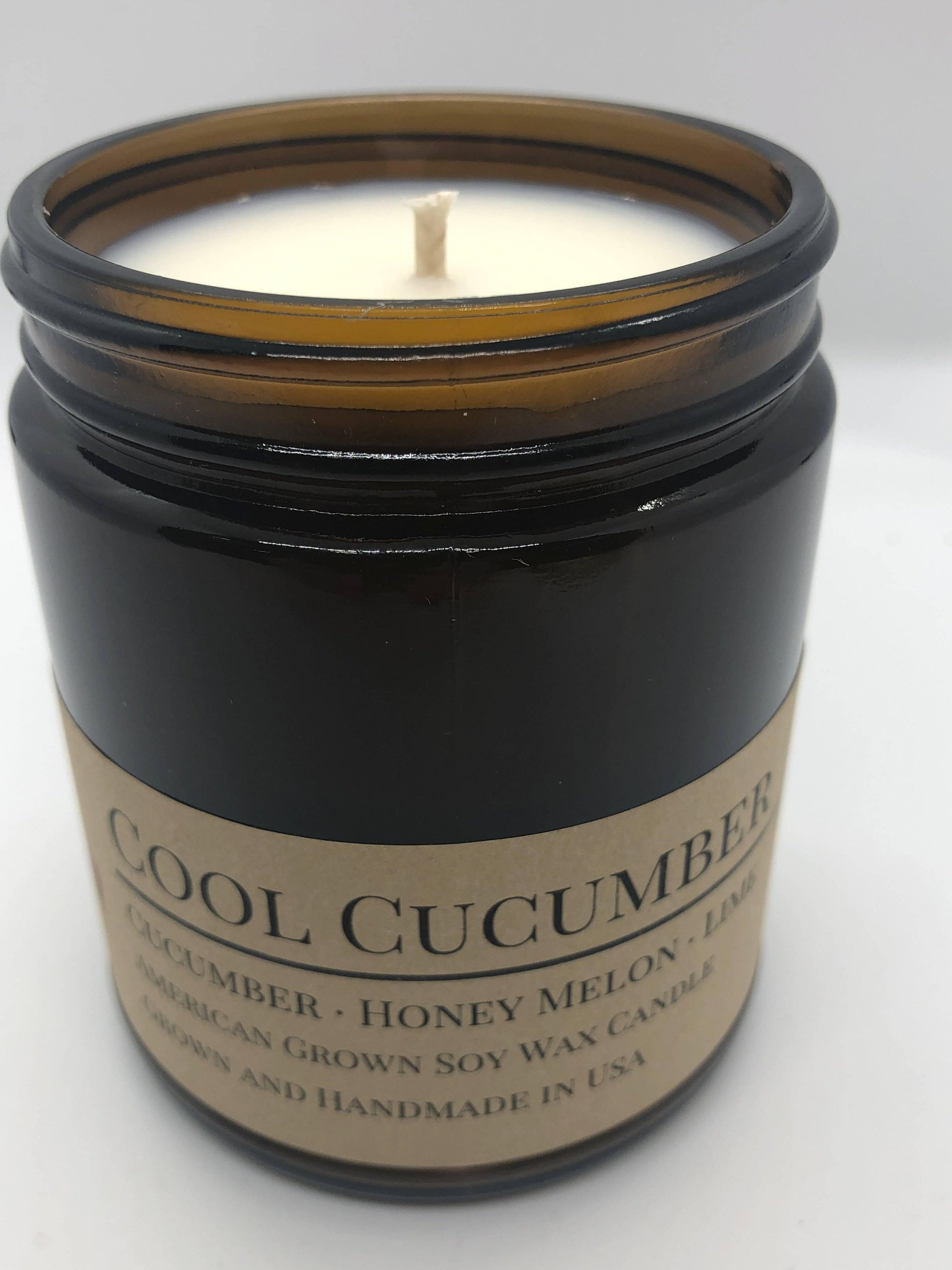 Cool Cucumber Soy Wax Candle | 9 oz Amber Apothecary Jar - Prairie Fire Candles