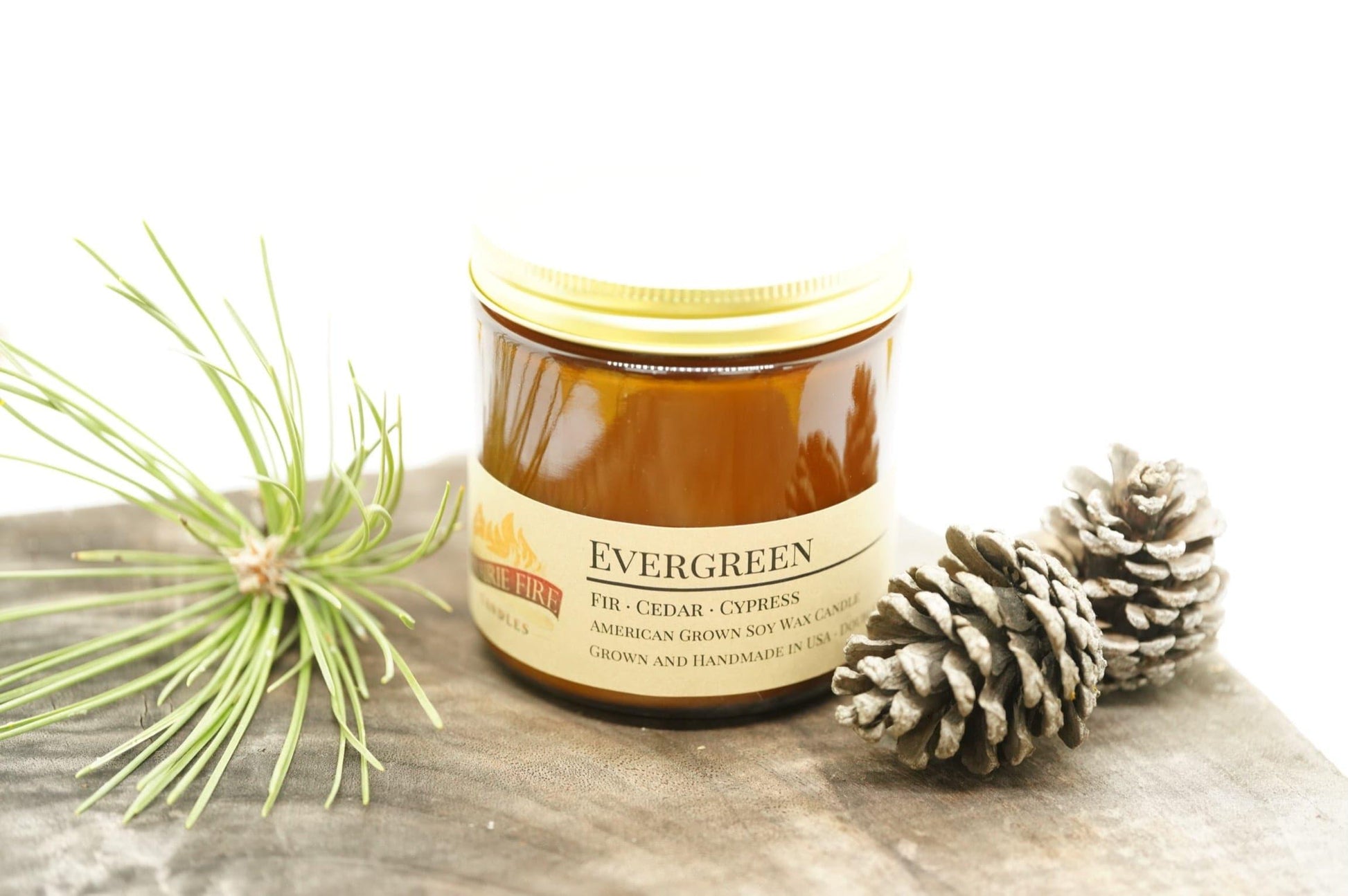 Evergreen Soy Wax Candle | 16 oz Double Wick Amber Apothecary Jar - Prairie Fire Candles