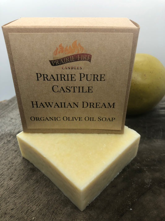 Hawaiian Dream Real Castile Organic Olive Oil Soap for Sensitive Skin - Dye Free - 100% Certified Organic Extra Virgin Olive Oil - Prairie Fire Candles