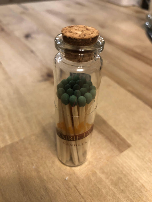 Apothecary Jar Wooden Matches | Matchstick Jar | Honeycomb Strike On Bottle | Glass Vial | 21 Matches | Responsibly Managed Forests - Prairie Fire Candles