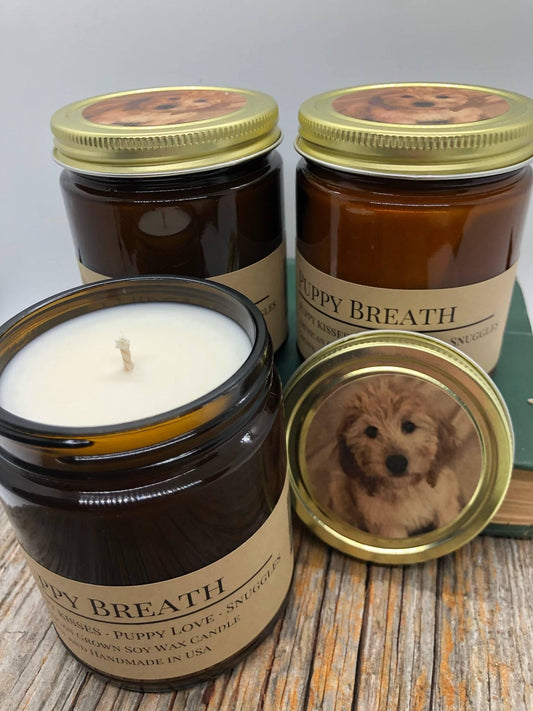 Puppy Breath Soy Wax Candle | 9 oz Amber Apothecary Jar - Prairie Fire Candles