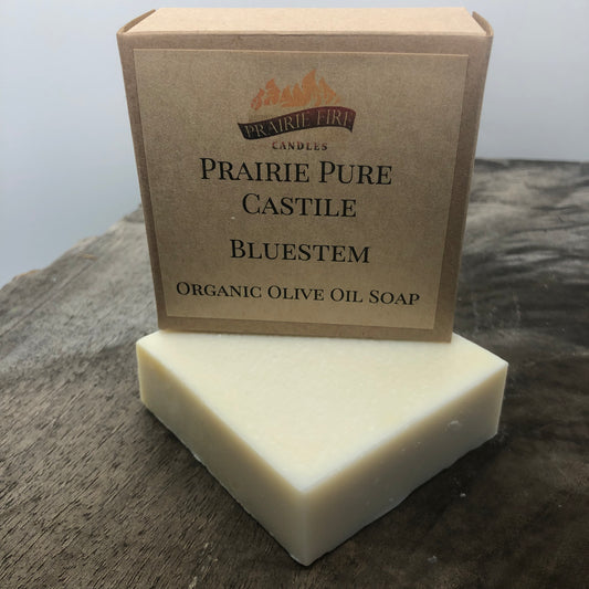 Bluestem Real Castile Organic Olive Oil Soap for Sensitive Skin - Dye Free - 100% Certified Organic Extra Virgin Olive Oil - Prairie Fire Candles