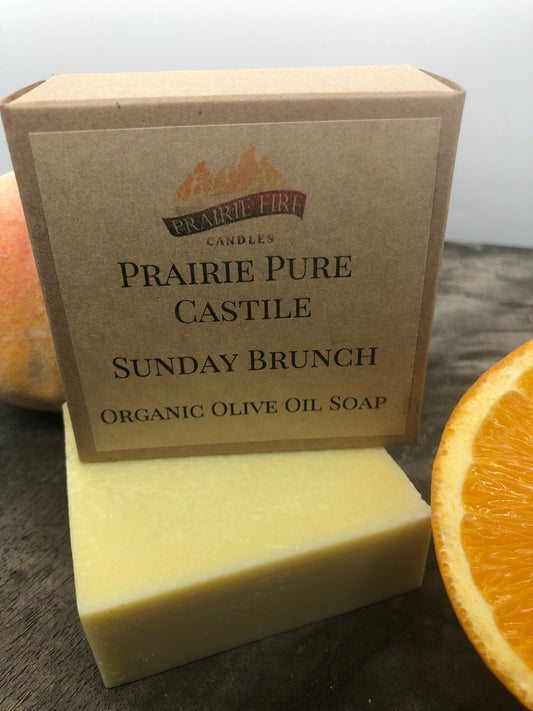 Sunday Brunch Real Castile Organic Olive Oil Soap for Sensitive Skin - Dye Free - 100% Certified Organic Extra Virgin Olive Oil - Prairie Fire Candles