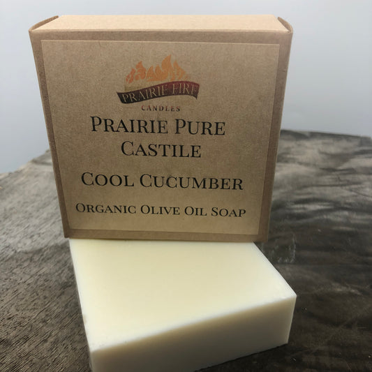 Cool Cucumber Real Castile Organic Olive Oil Soap for Sensitive Skin - Dye Free - 100% Certified Organic Extra Virgin Olive Oil - Prairie Fire Candles