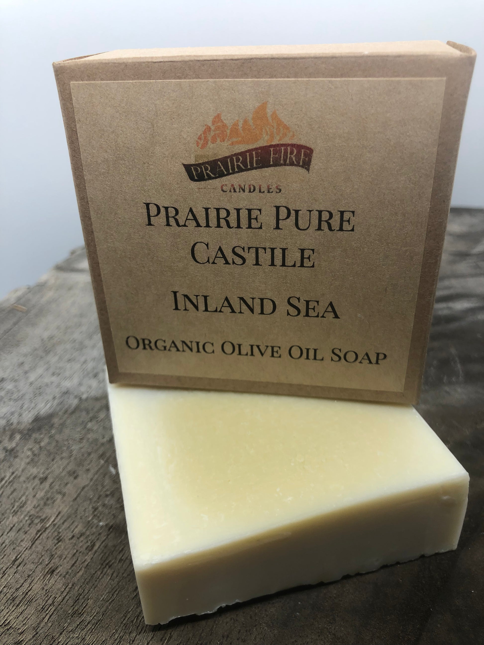 Inland Sea Real Castile Organic Olive Oil Soap for Sensitive Skin - Dye Free - 100% Certified Organic Extra Virgin Olive Oil - Prairie Fire Candles