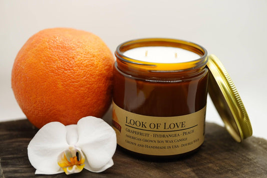 Look of Love Soy Wax Candle | 16 oz Double Wick Amber Apothecary Jar - Prairie Fire Candles