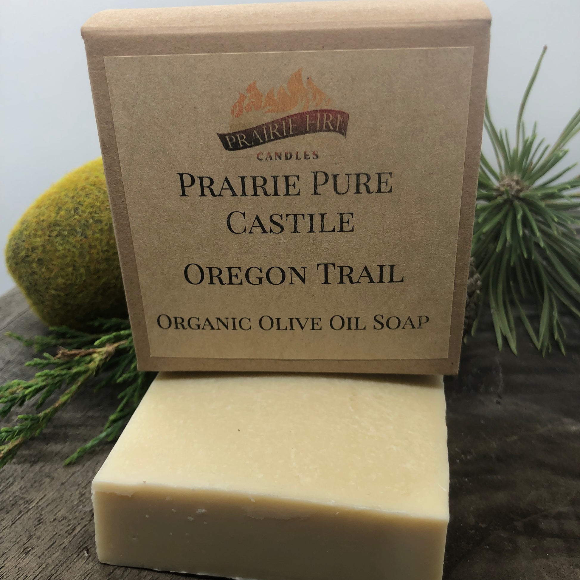 Oregon Trail Real Castile Organic Olive Oil Soap for Sensitive Skin - Dye Free - 100% Certified Organic Extra Virgin Olive Oil - Prairie Fire Candles