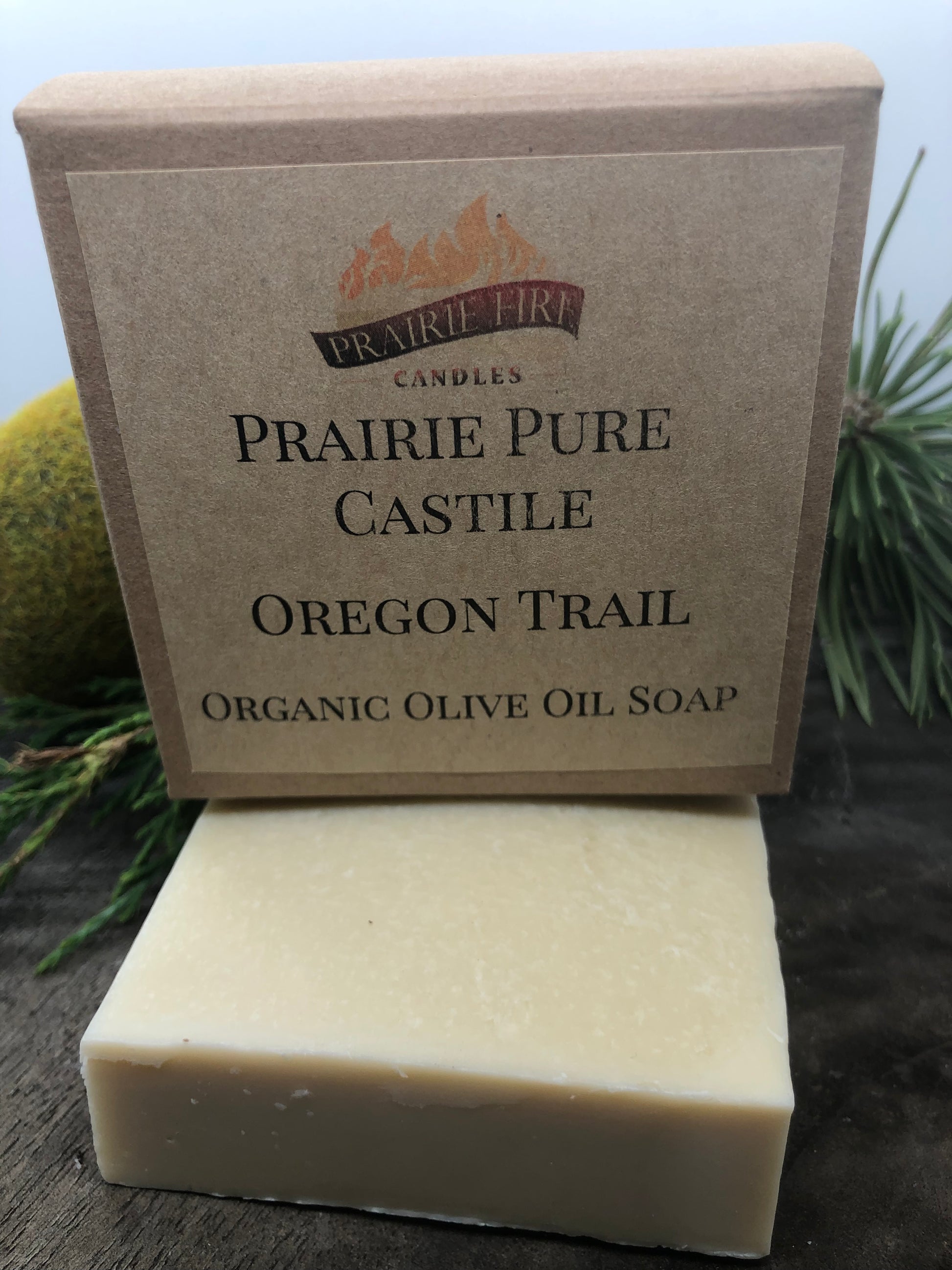 Oregon Trail Real Castile Organic Olive Oil Soap for Sensitive Skin - Dye Free - 100% Certified Organic Extra Virgin Olive Oil - Prairie Fire Candles