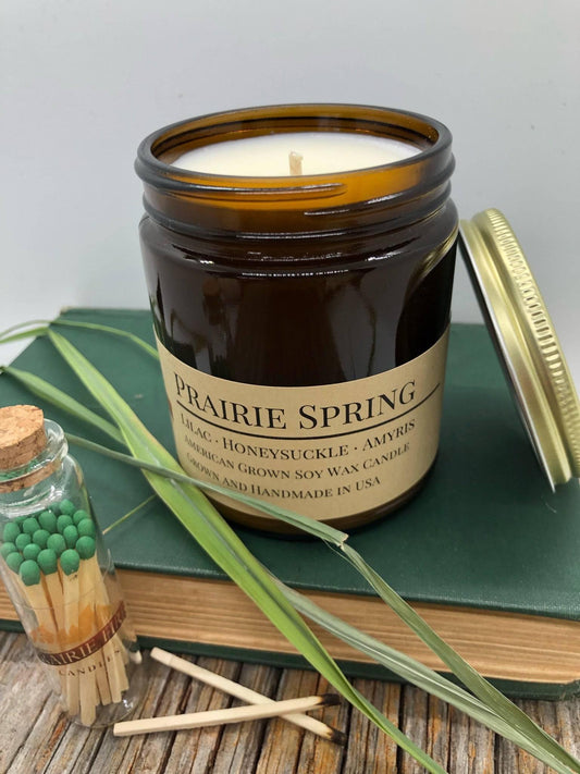 Prairie Spring Soy Wax Candle | 9 oz Amber Apothecary Jar - Prairie Fire Candles