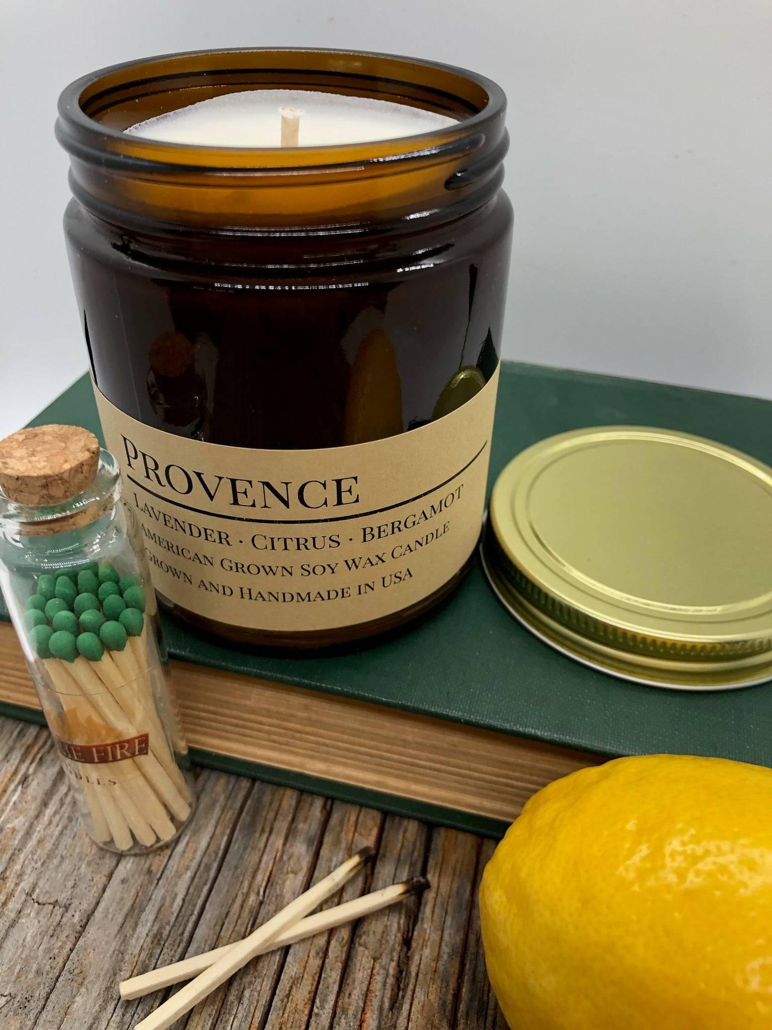 Provence (Lavender) Soy Wax Candle | 9 oz Amber Apothecary Jar - Prairie Fire Candles
