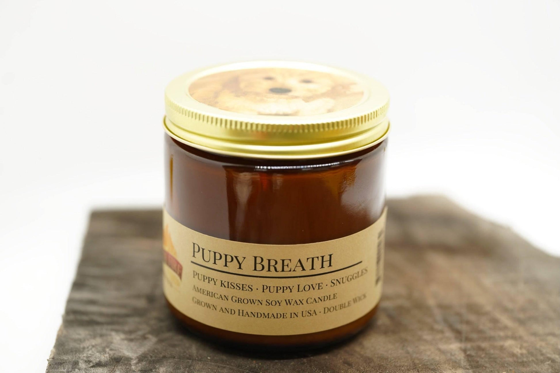 Puppy Breath Soy Wax Candle | 16 oz Double Wick Amber Apothecary Jar - Prairie Fire Candles