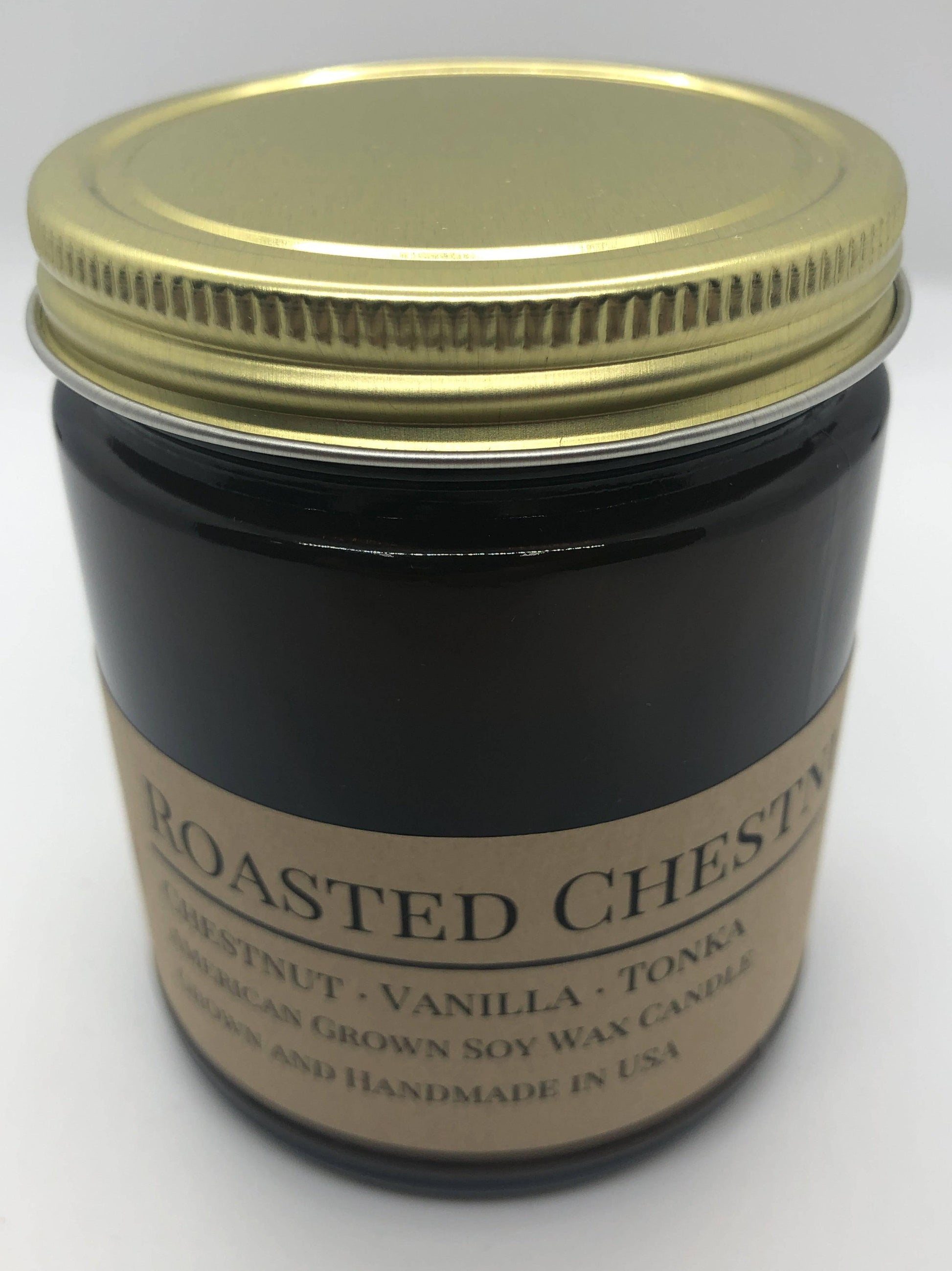 Roasted Chestnut Soy Wax Candle | 9 oz Amber Apothecary Jar - Prairie Fire Candles