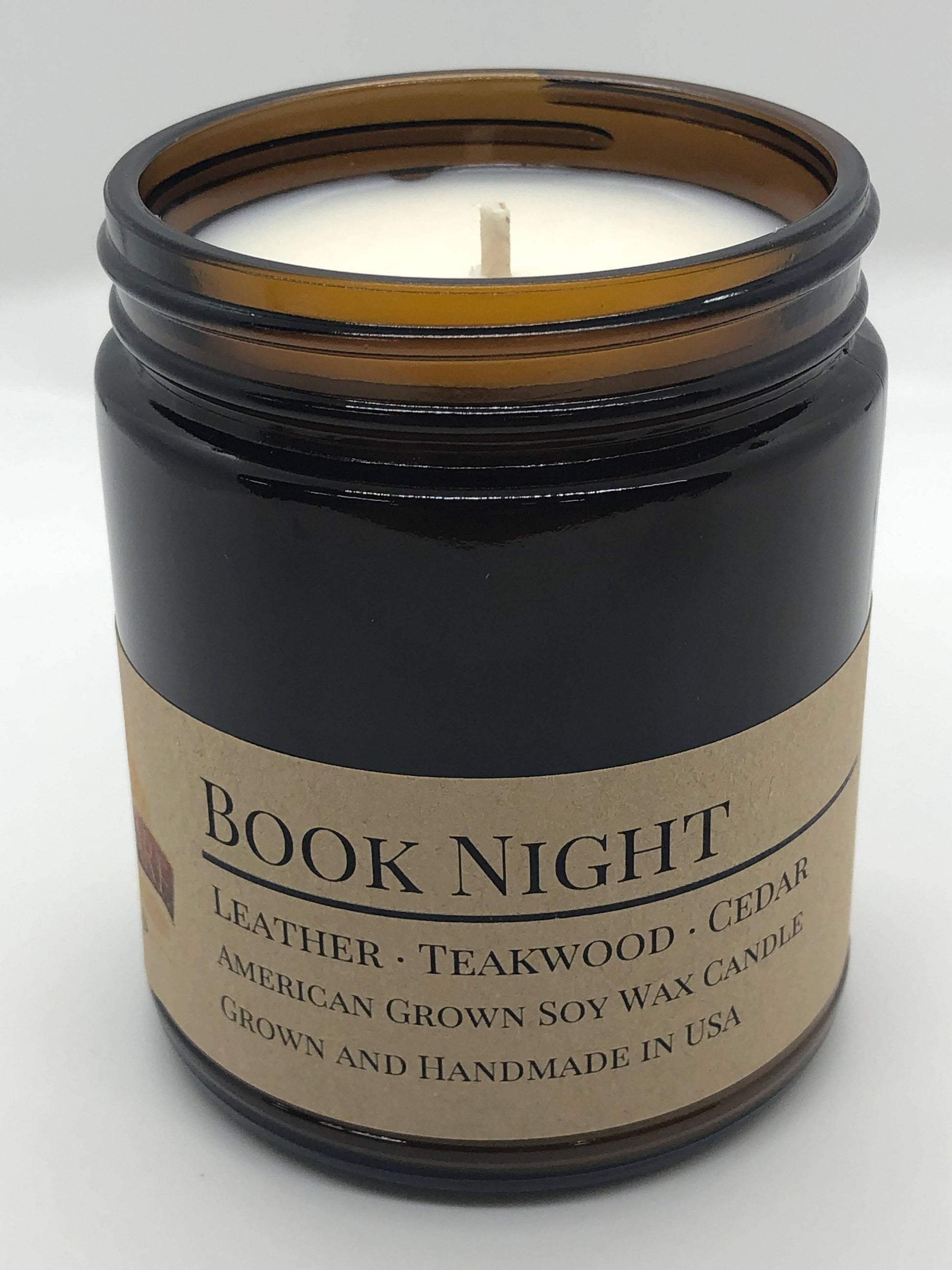 Book Night Soy Wax Candle | 9 oz Amber Apothecary Jar - Prairie Fire Candles