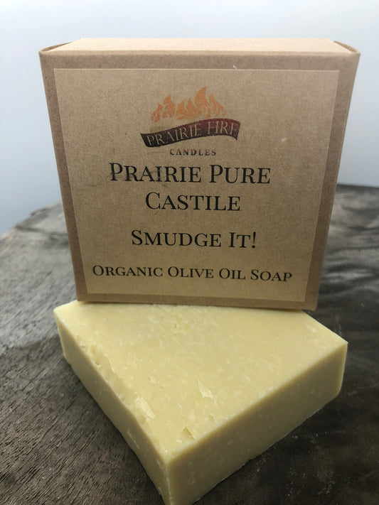 Smudge it! Real Castile Organic Olive Oil Soap for Sensitive Skin - Dye Free - 100% Certified Organic Extra Virgin Olive Oil - Prairie Fire Candles