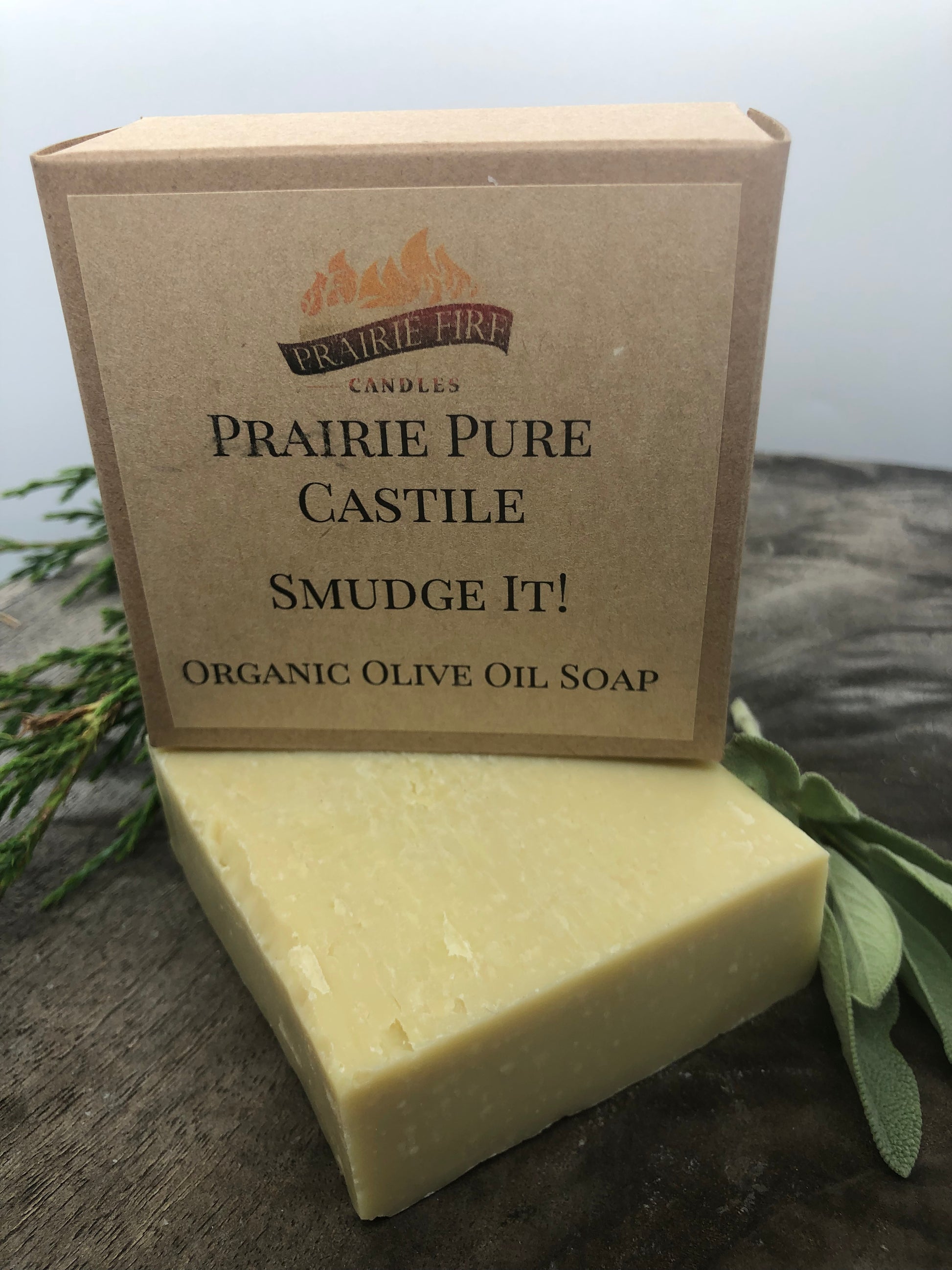 Smudge it! Real Castile Organic Olive Oil Soap for Sensitive Skin - Dye Free - 100% Certified Organic Extra Virgin Olive Oil - Prairie Fire Candles