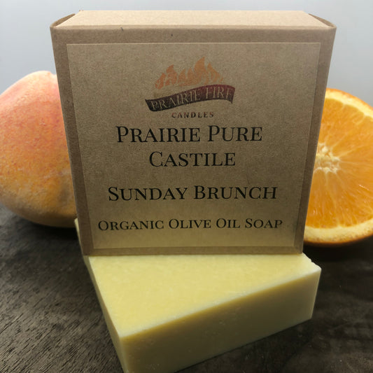Sunday Brunch Real Castile Organic Olive Oil Soap for Sensitive Skin - Dye Free - 100% Certified Organic Extra Virgin Olive Oil - Prairie Fire Candles