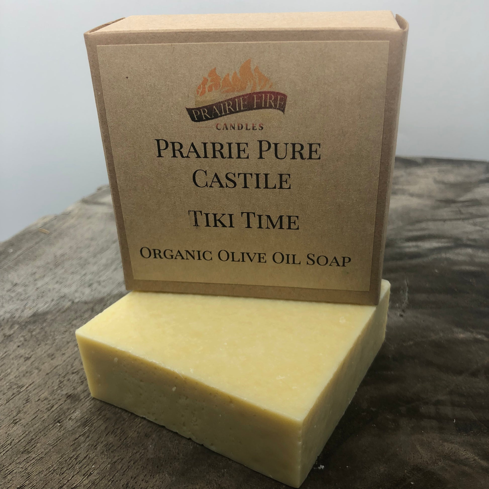 Tiki Time Real Castile Organic Olive Oil Soap for Sensitive Skin - Dye Free - 100% Certified Organic Extra Virgin Olive Oil - Prairie Fire Candles