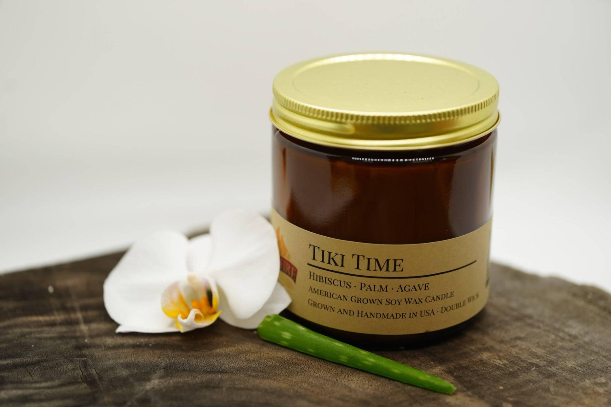 Tiki Time Soy Wax Candle | 16 oz Double Wick Amber Apothecary Jar - Prairie Fire Candles