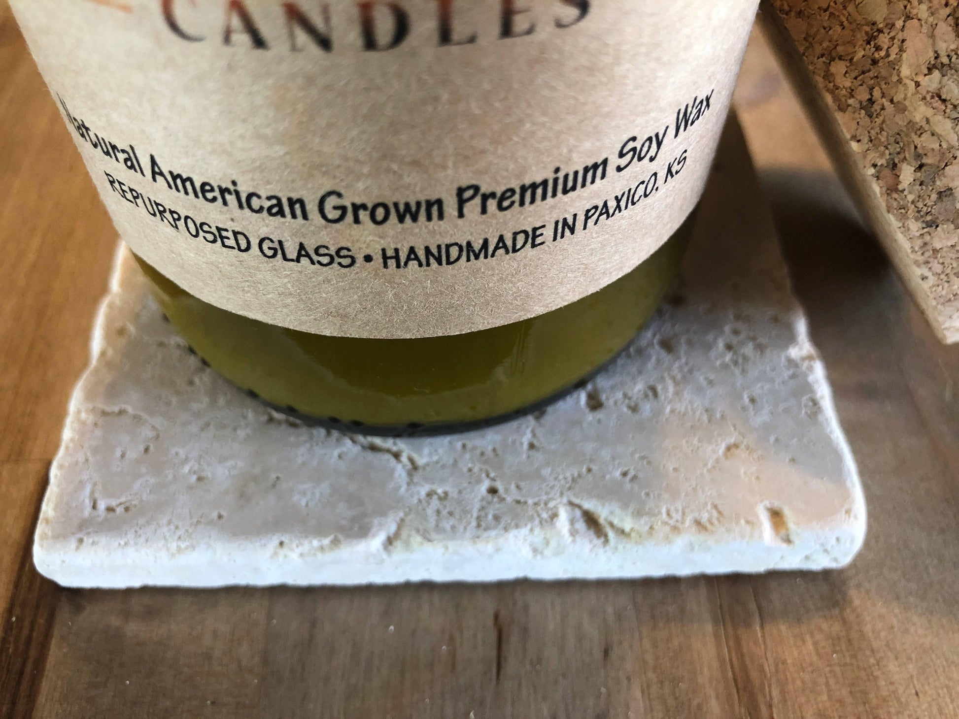 Travertine Marble Candle Coaster - Surface Protector - Prairie Fire Candles