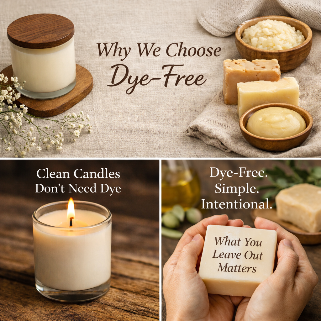 Dye-free natural candles and handmade soaps, clean burning and simple, non-toxic, sustainable.