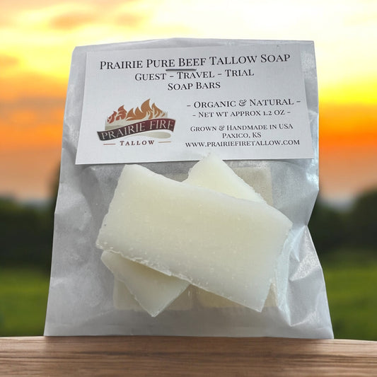 Pure Beef Tallow Soap Bar - Guest - Travel - Trial - Sample Bars - Grass Fed and Finished - Face, Body and Hair - Cleans, Moisturizes, Soothes, and Hydrates. Natural and Organic