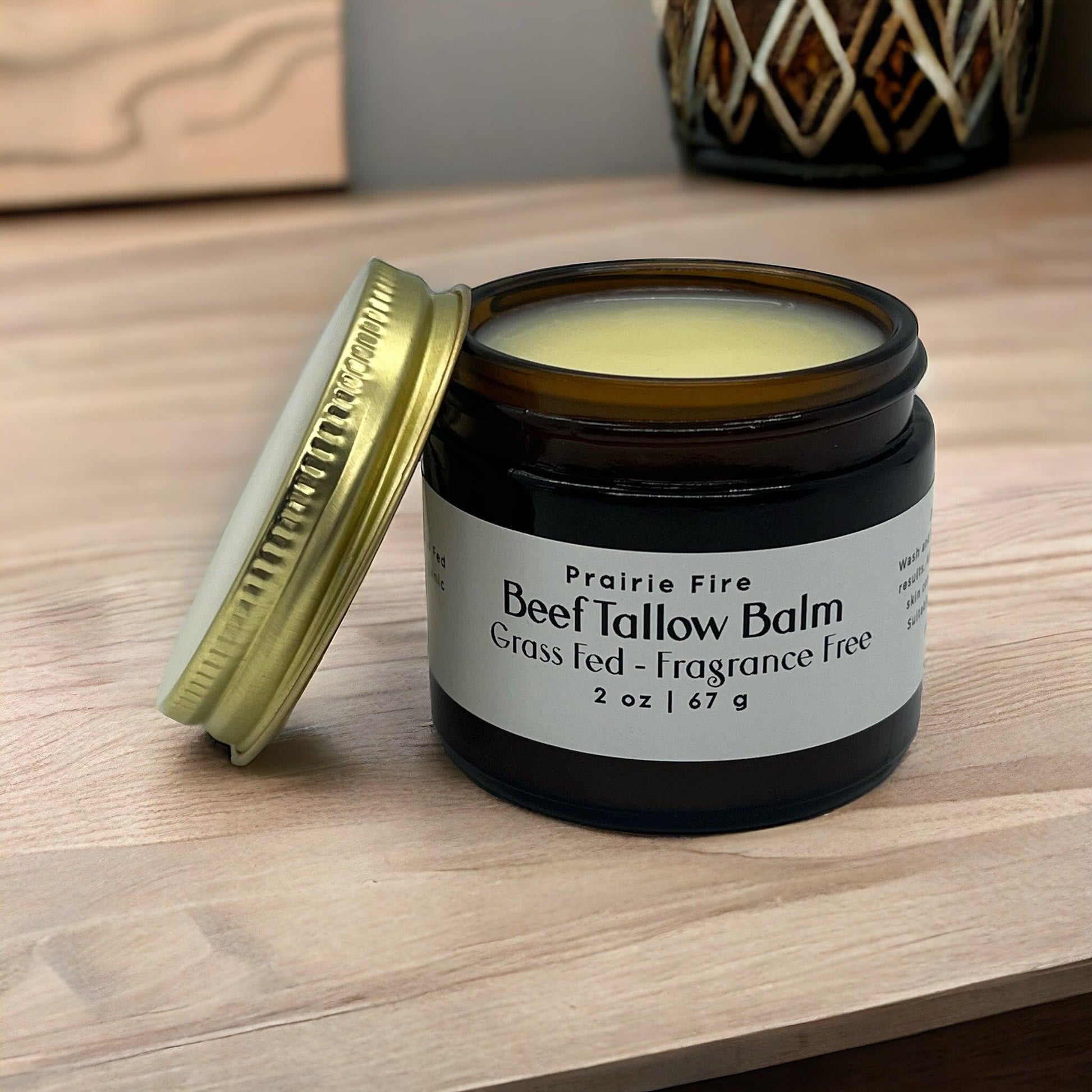 Beef Tallow Balm - 2 oz - Organic Grass Fed and Finished Tallow- Moisturizing Skin Care - Prairie Fire Tallow, Candles, and Lavender