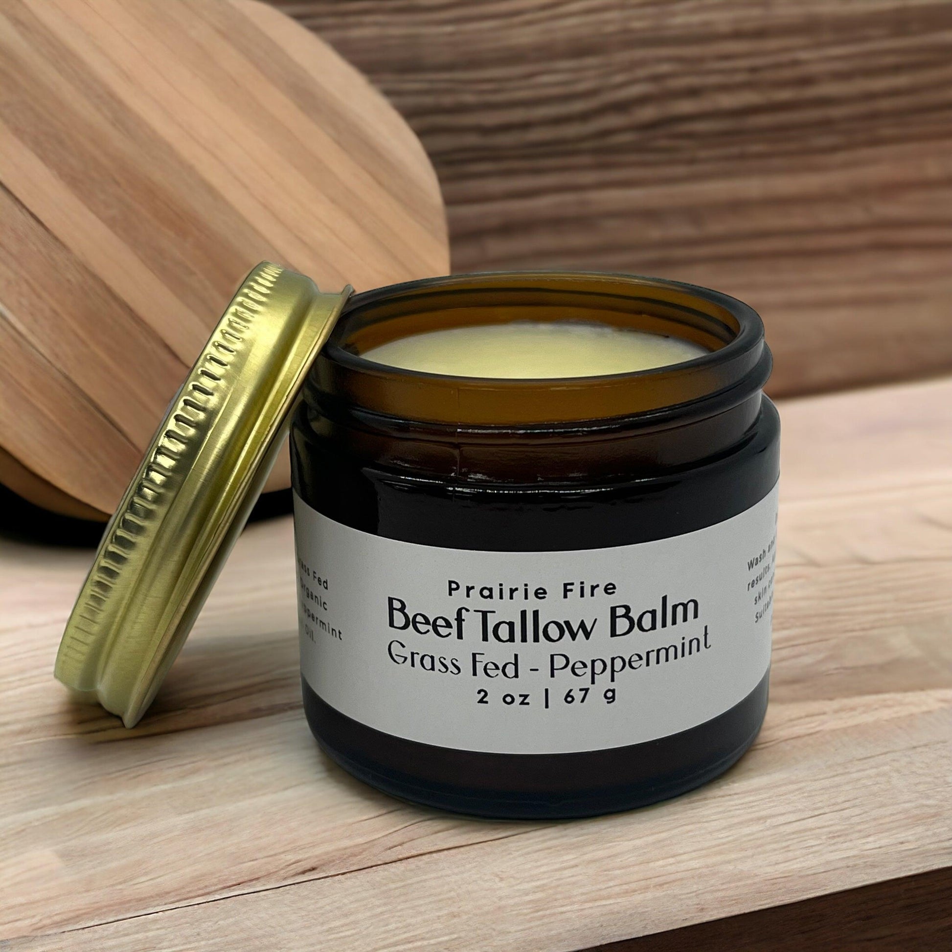 Beef Tallow Balm - 2 oz - Organic Grass Fed and Finished Tallow- Moisturizing Skin Care - Prairie Fire Tallow, Candles, and Lavender