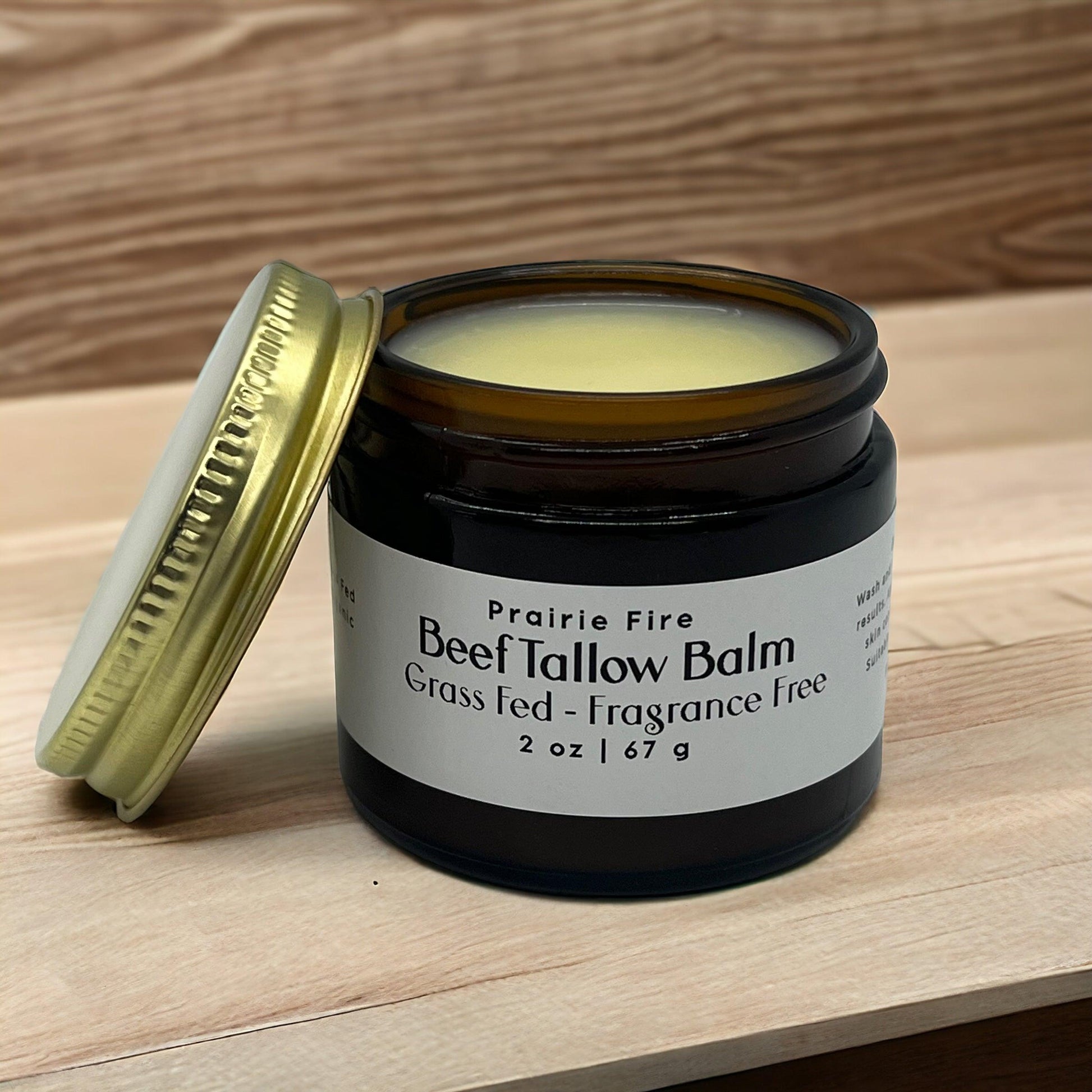 Beef Tallow Balm - 2 oz - Organic Grass Fed and Finished Tallow- Moisturizing Skin Care - Prairie Fire Tallow, Candles, and Lavender