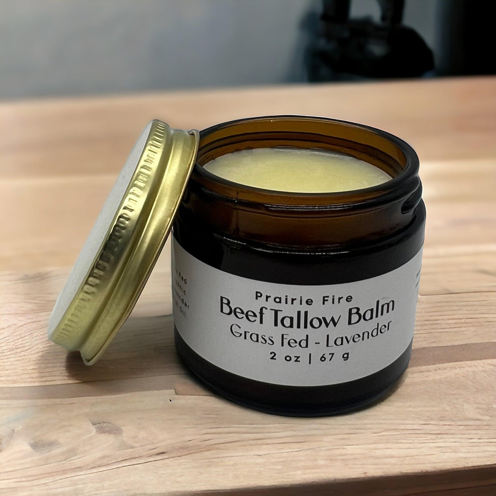 Beef Tallow Balm - 2 oz - Organic Grass Fed and Finished Tallow- Moisturizing Skin Care - Prairie Fire Tallow, Candles, and Lavender