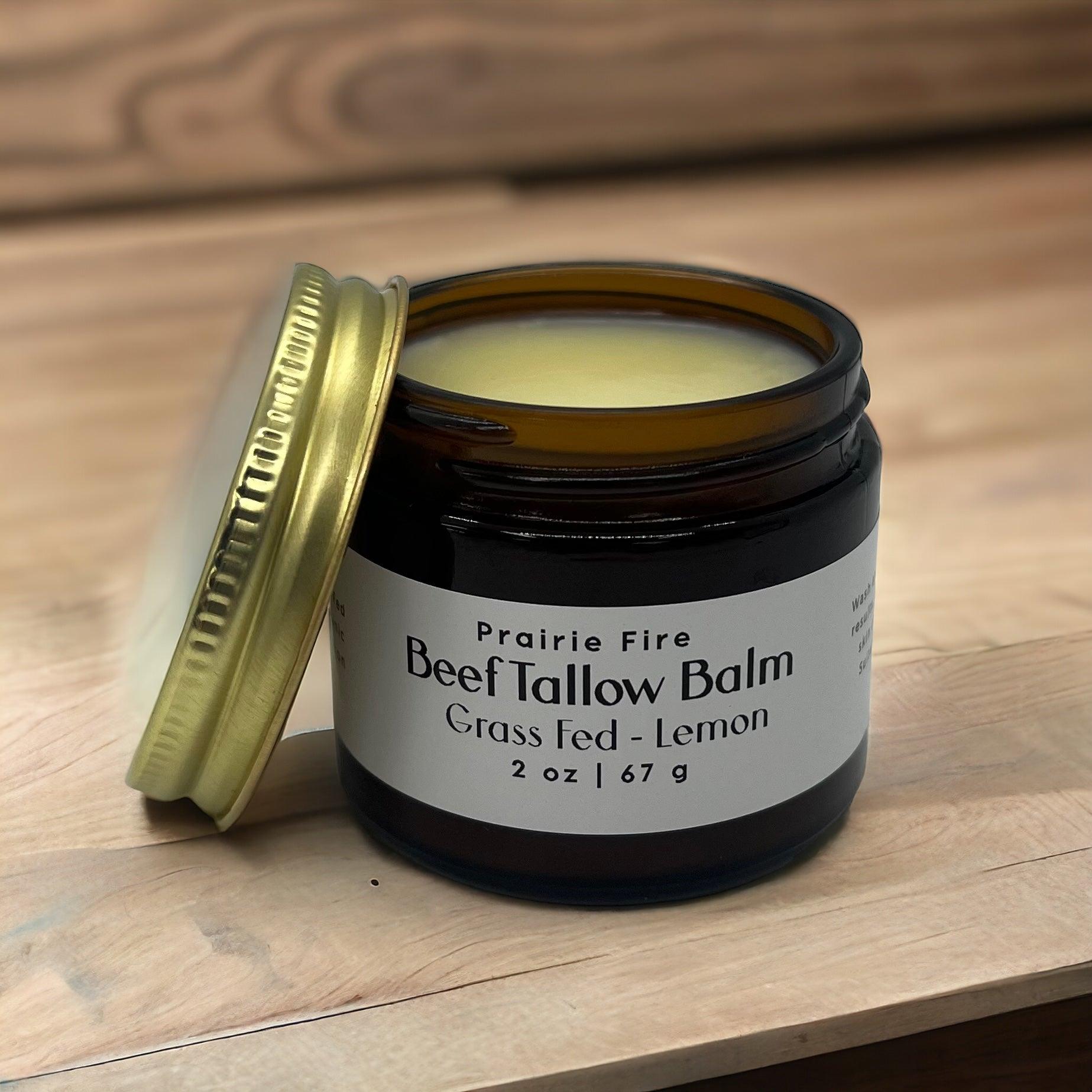 Beef Tallow Balm - 2 oz - Organic Grass Fed and Finished Tallow- Moisturizing Skin Care - Prairie Fire Tallow, Candles, and Lavender