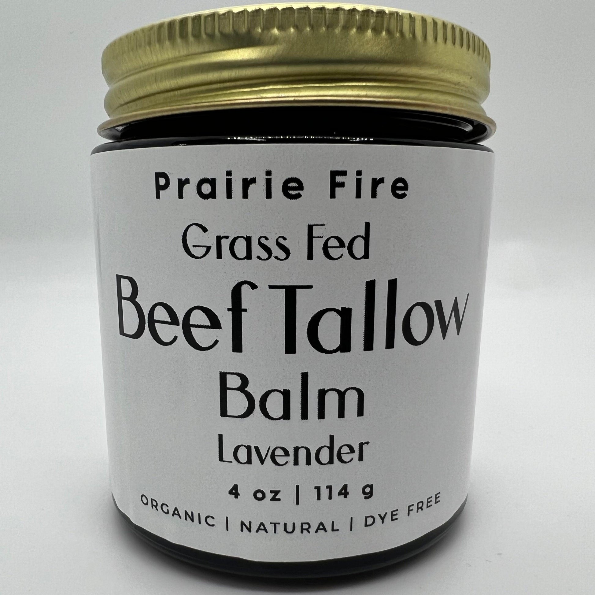 Beef Tallow Balm - 4 oz - Organic Grass Fed and Finished Tallow - Moisturizing Skin Care - Prairie Fire Tallow, Candles, and Lavender